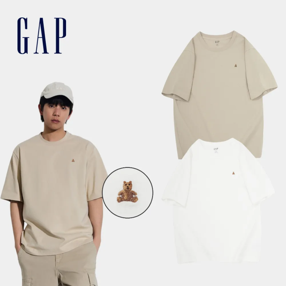 【GAP】男裝 純棉小熊刺繡圓領短袖T恤 厚磅密織水洗棉系列-多色可選(460845)