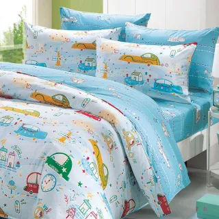 【HongYew 鴻宇】100%美國棉 防蹣抗菌 薄被套床包組-時光旅程 藍(單人)