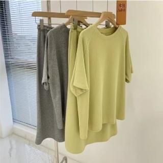 【LANNI 藍尼】★休閒兩件套色短袖T恤(女裝/短褲/套裝/長版上衣)