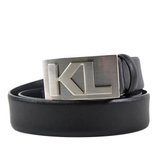 【KARL LAGERFELD 卡爾】男款 KL字樣防刮皮革皮帶-黑色/特