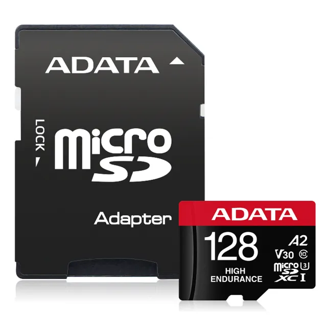 【ADATA 威剛】High Endurance  microSDXC UHS-I U3 A2 V30 128G 高耐用記憶卡(附轉卡)