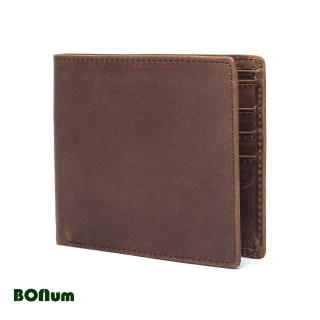 【BONum 博紐】型男超薄瘋馬皮真皮單折皮夾(皮革 真皮 皮夾 證件夾 精裝 盒裝)