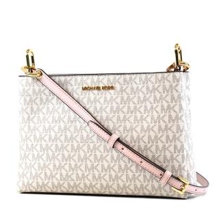 【Michael Kors】TRISHA 緹花LOGO防刮雙層置物鍊帶肩背包-白/粉/中-特