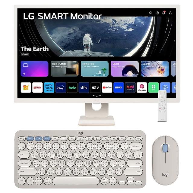 【LG 樂金】無線鍵鼠組合 32SR50F-W 32型 IPS智慧聯網螢幕(搭載webOS/AirPlay2/內建喇叭/IOT家電控制)+Pebb