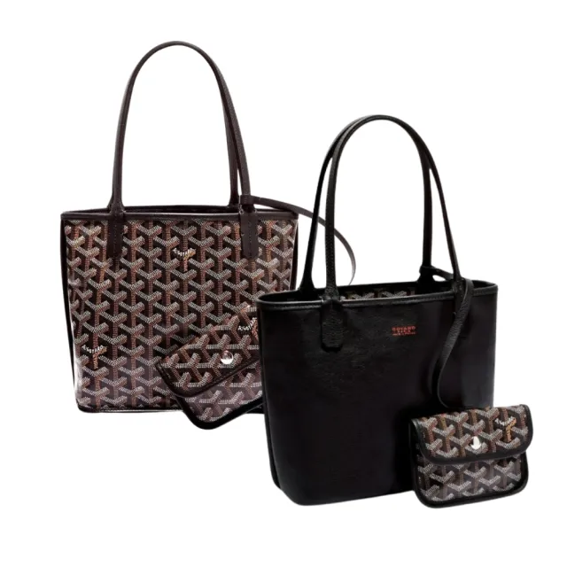 【GOYARD 高雅德】Anjou Mini Tote Bag 輕巧 雙面 迷你 黑色 子母包 托特包 單肩包(ANJOUSMINCG01TY01P)