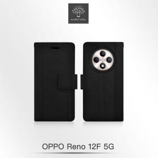 【Metal-Slim】OPPO Reno 12F 5G 高仿小牛皮皮質拼接磁扣TPU皮套
