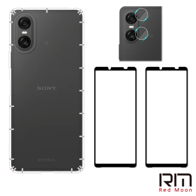 RedMoon SONY Xperia 10 VI 2024 手機殼貼4件組 空壓殼-9H玻璃保貼2入+厚版鏡頭貼(XP10VI)