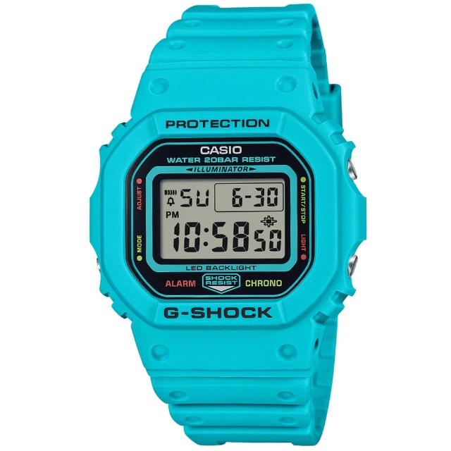 【CASIO 卡西歐】卡西歐G-SHOCK鬧鈴電子錶-藍(DW-5600EP-2)