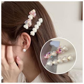 【HaNA 梨花】甜美多巴胺．愛心側邊彩虹髮夾一對入(髮夾 邊夾 馬尾扣 馬尾夾)