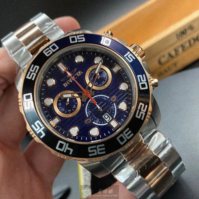 【INVICTA 英威塔】INVICTA手錶型號IN00013(寶藍色錶面玫瑰金錶殼金銀相間精鋼錶帶款)