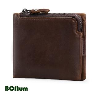 【BONum 博紐】復古RFID防盜真皮皮夾附拉鍊零錢包(皮革 真皮 皮夾 證件夾 精裝 盒