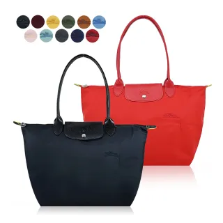 【LONGCHAMP】LE PLIAGE GREEN系列刺繡長把再生尼龍摺疊水餃包(大/多色選)