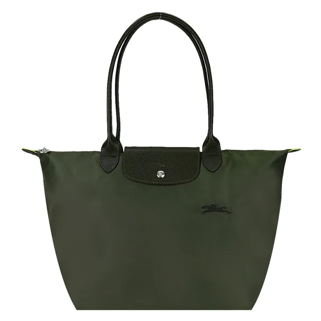 【LONGCHAMP】LE PLIAGE GREEN系列刺繡長把再生尼龍摺疊水餃包(大/多色選)