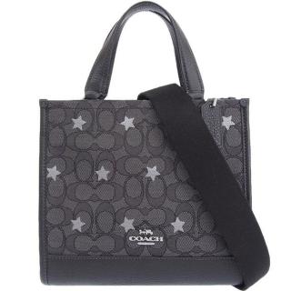 【coach】dempsey tote 22銀星星x黑灰織紋布滿版logo小款手提斜背包