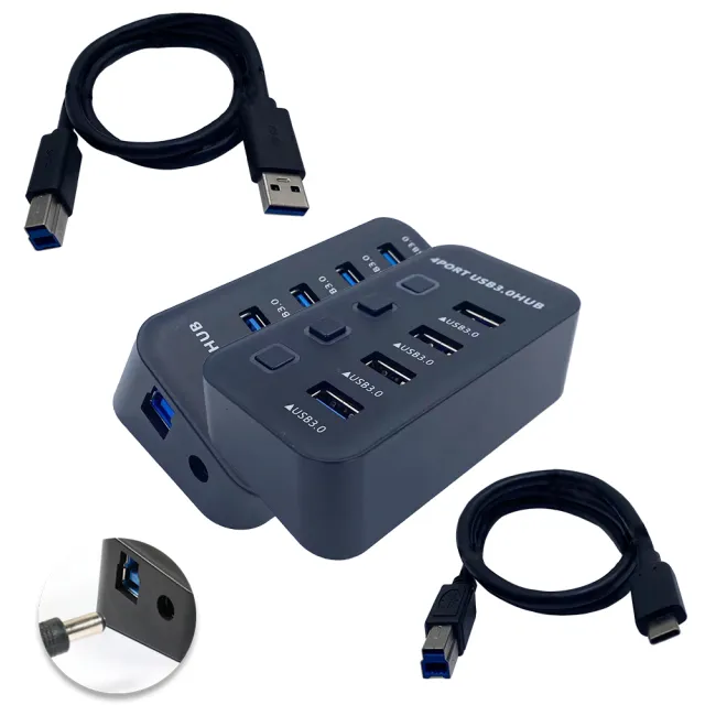 【Apigu】4孔 USB3.0 HUB集線器(送Type-A/Type-C連接線 USB電源線)