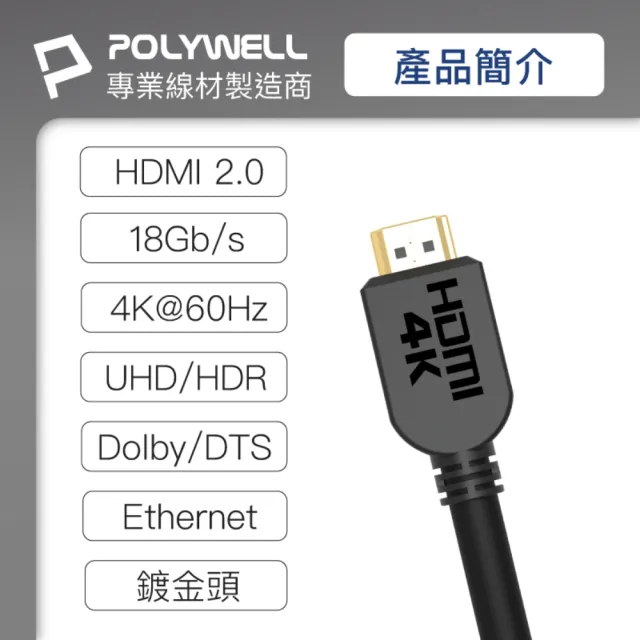 【POLYWELL】HDMI 2.0 延長線 公對母 /50公分