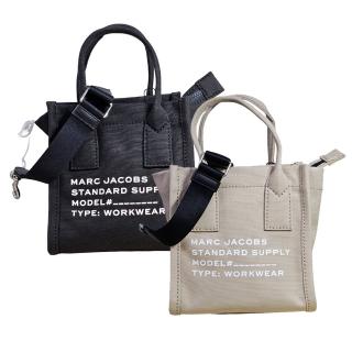 【MARC JACOBS 馬克賈伯】MARC JACOBS 帆布拉鍊手提/斜背二用包 黑色/米白(送禮)