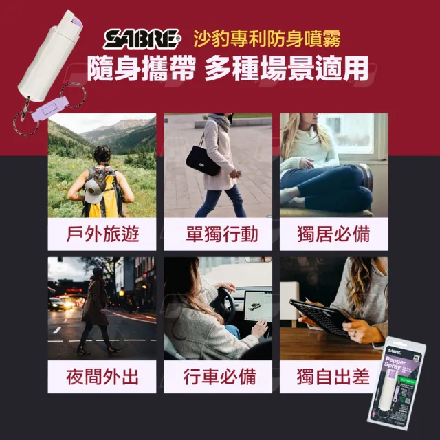 【SABRE 沙豹】快拆新款夜間螢光防身噴霧(螢光發亮/專利設計/水柱噴霧)