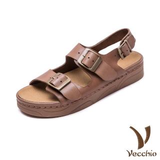 【Vecchio】真皮涼鞋 厚底涼鞋/真皮頭層牛皮經典復古皮帶釦飾舒適厚底涼鞋(棕)