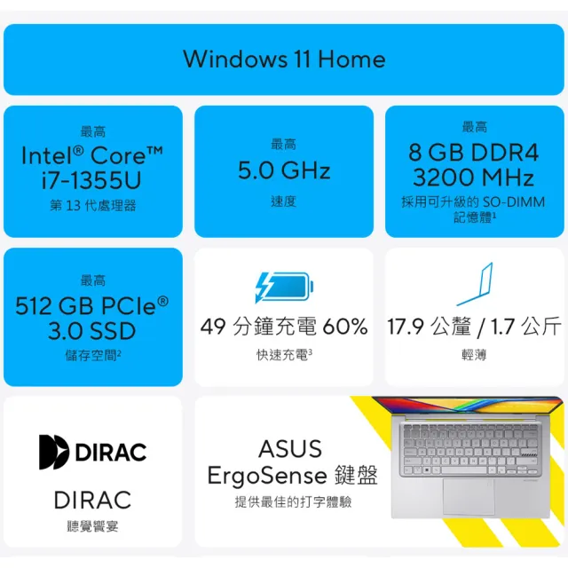 【ASUS 華碩】15.6吋i7輕薄筆電(VivoBook X1504VA/i7-1355U/16G/1TB SSD/W11)