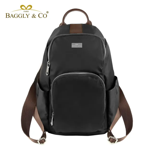 【BAGGLY&CO】防水釋壓真皮尼龍防盜後背包(真皮後背包 輕量尼龍包 真皮 後背包)