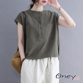 【ONEY 歐妮】★簡約文藝無袖棉麻上衣(女裝/透氣/短袖上衣/棉麻背心)
