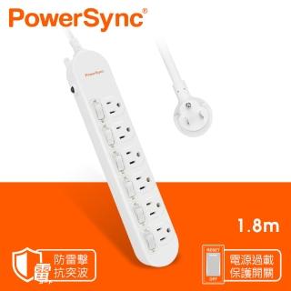 【PowerSync 群加】防雷擊抗突波6開6插延長線 / 1.8m(PWS-EAS6618)