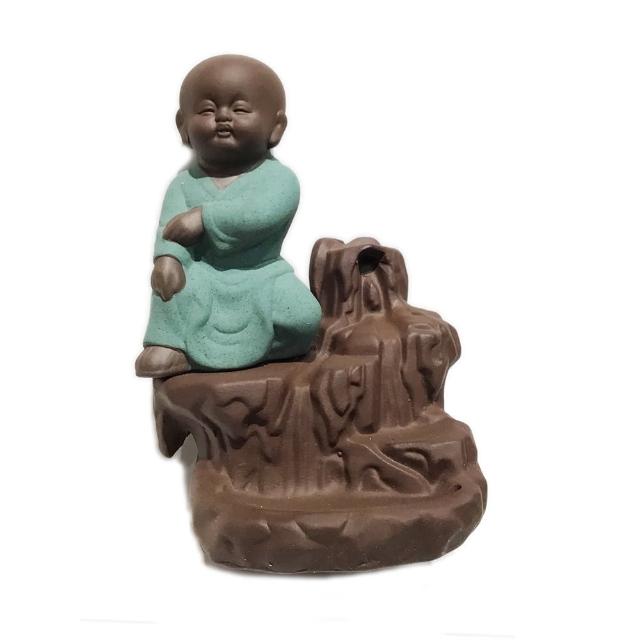 【十方佛教文物】小沙彌 倒流香爐 青色 贈送倒流香塔5入(平安財運順利)
