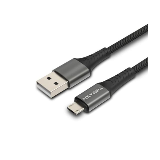 【POLYWELL】USB-A To Micro-B 公對公 編織充電線 /2M