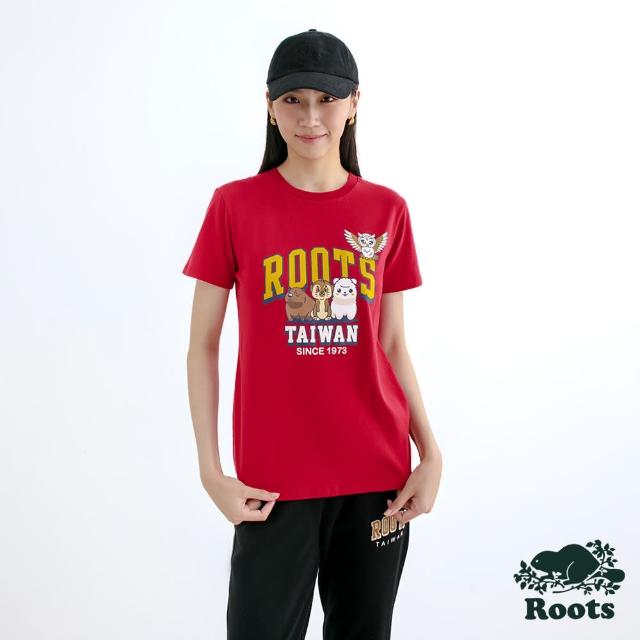 【Roots】Roots女裝- ANIMAL FRIENDS 短袖T恤(紅色)