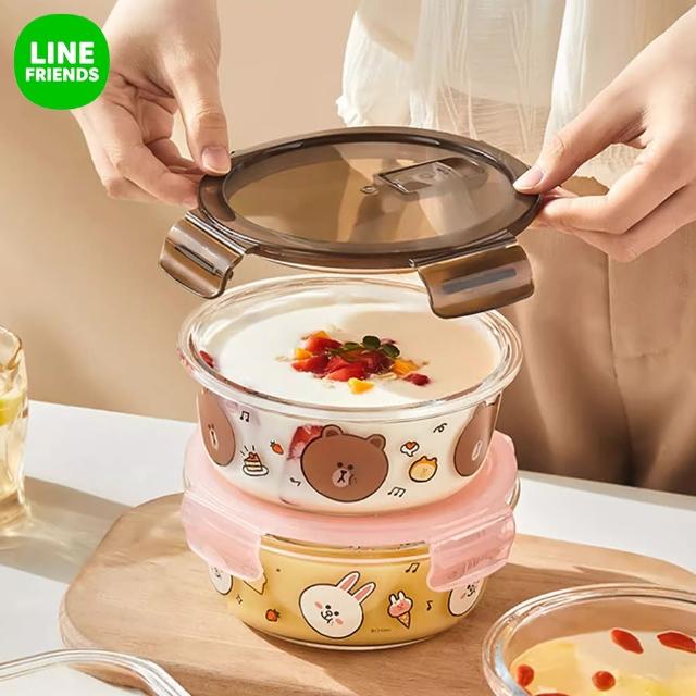 【LINE FRIENDS】熊大兔兔圓形玻璃保鮮盒便當盒(可微波)