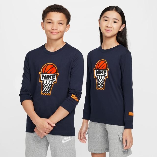 【NIKE 耐吉】上衣 大童 男童 女童 長袖上衣 運動 K NSW LS TEE BASKETBALL 藍 FZ5196-475