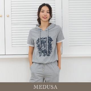 【MEDUSA 曼度莎】現貨-刺繡裝飾紋理灰色帽T（M-2L）｜女休閒上衣 女短袖T恤(301-1430A)