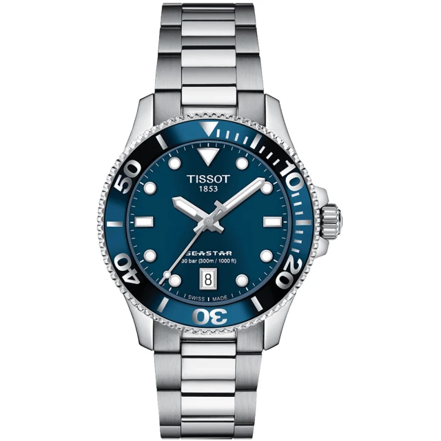 【TISSOT 天梭 官方授權】Seastar 1000海星300米潛水錶-36mm/藍 禮物(T1202101104100)