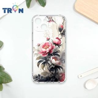 【TRON】IPhone 14 PLUS/14/14 PRO/14 PRO MAX 古風水墨畫紅牡丹花 四角防摔殼 軟殼 手機殼