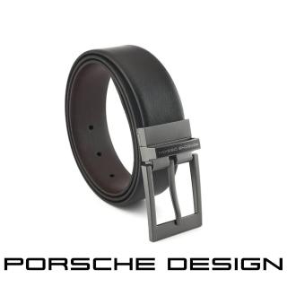 【Porsche Design 保時捷】德國頂級小牛皮皮帶(黑色 FU5030)