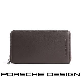 【Porsche Design 保時捷】德國頂級小牛皮拉鍊長夾(咖啡色 OSO9915BR)