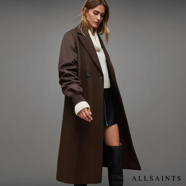 【ALLSAINTS】PAULAH 喀什米爾羊毛拚接外套-棕 WO103Z(舒適版型)