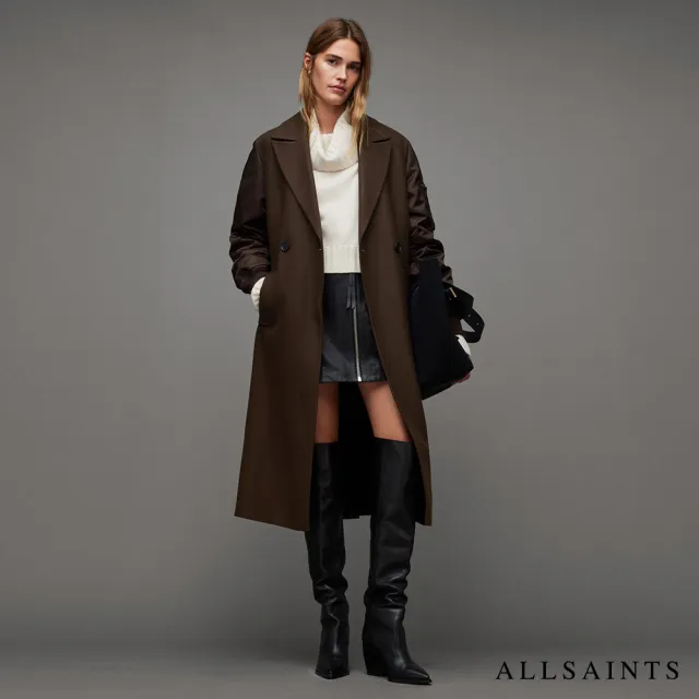 【ALLSAINTS】PAULAH 喀什米爾羊毛拚接外套-棕 WO103Z(舒適版型)