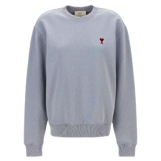 【AMI PARIS】秋冬新款 男女同款 愛心A圖騰小LOGO 長袖運動衫-黏土藍色(XXS號、XS號、S號、M號、L號、XL號)