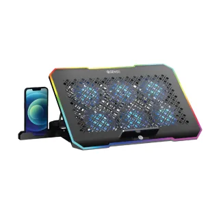 【ESENSE 逸盛】G12 RGB 極靜電競筆電散熱墊(17吋以下適用/6顆風扇/雙USB插槽/附手機支架)