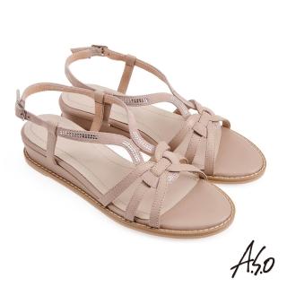 【A.S.O 阿瘦集團】Ａ.S.O 健步美型造型條帶水鑽楔型涼鞋(卡其)