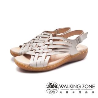 【WALKING ZONE】女 MIT真皮交叉魔鬼氈涼鞋 女鞋(米白色)