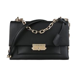 【Michael Kors】MK MICHAEL KORS Cece經典金屬LOGO鍊帶植物皮革釦式肩背斜揹包(中/黑)
