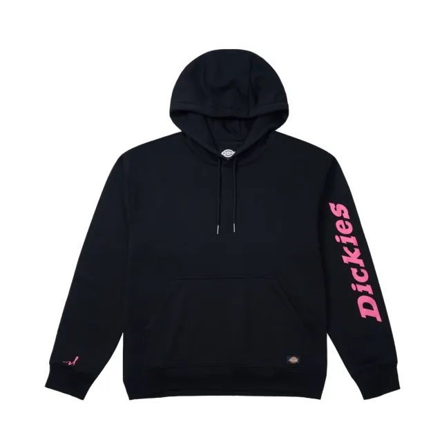 【Dickies】BCA 聯名－男款黑色單袖大Logo品牌文字印花休閒連帽大學T｜DK012217BLK