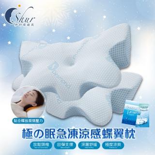 【ISHUR 伊舒爾】買1送1 急凍涼感蝶翼枕(贈天絲枕套2入/蝶型枕/記憶枕/枕芯/枕頭)