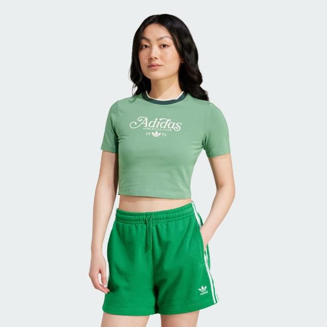 【adidas 愛迪達】上衣 女款 短袖上衣 運動 BABY TEE GRX 綠 IY5238