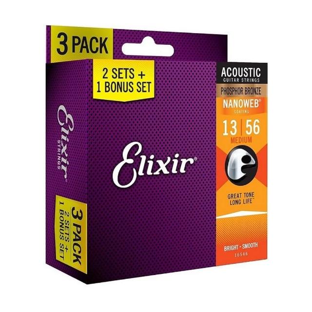 【ELIXIR】16546 NANOWEB PB 磷青銅 13-56 三包裝(原廠公司貨 商品保固有保障)