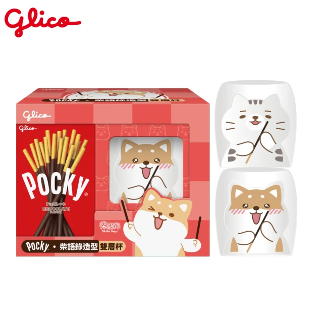 Glico 格力高 Pocky 百奇 柴語錄造型雙層杯組(杯子款式隨機*1+巧克力棒*2+香蕉棒*1)