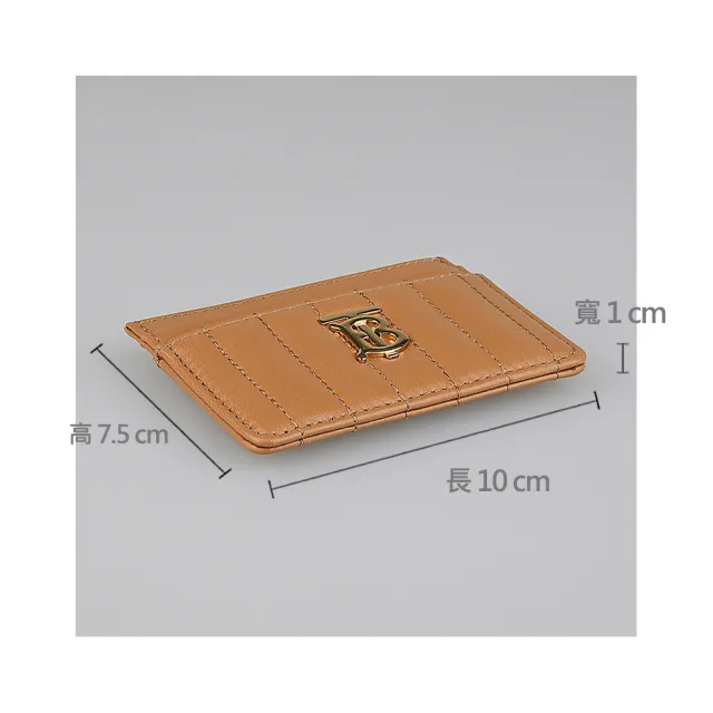 【BURBERRY 巴寶莉】BURBERRY LOLA經典TB LOGO直條紋小羊皮4卡卡夾(棕)